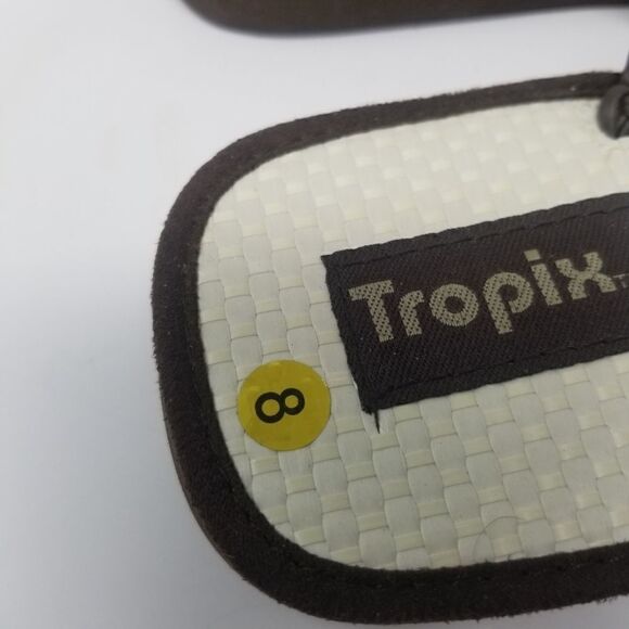 TROPIX MACRAME SANDALS. SIZE 8. NEAR NEW CONDITION. BROWN. OFF WHITE - Picture 9 of 16